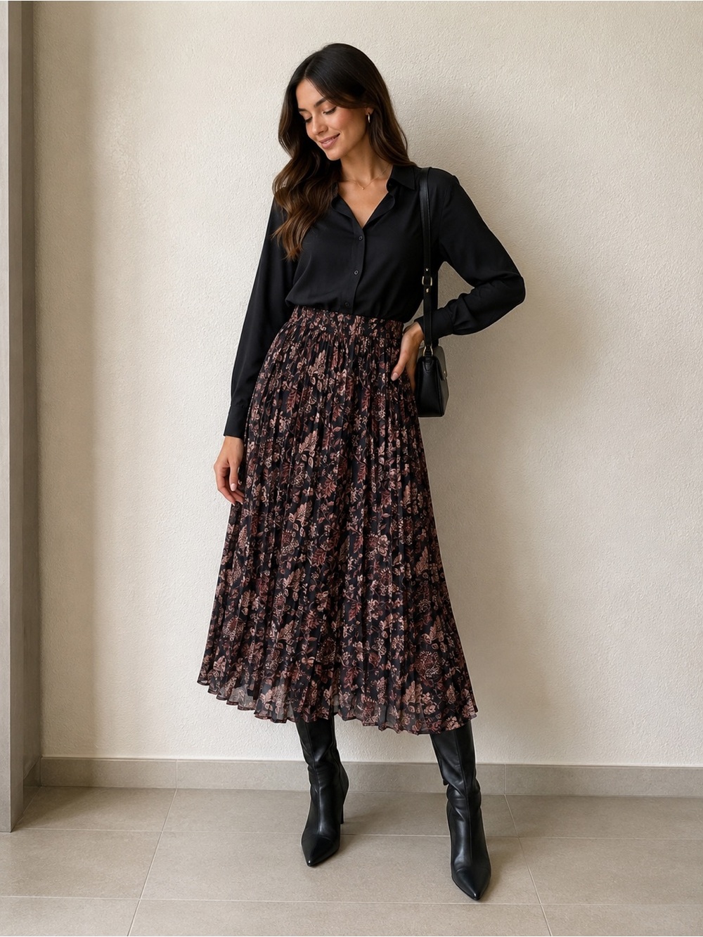 Women’s pleated Floral multicolor Chiffon Maxi Skirt